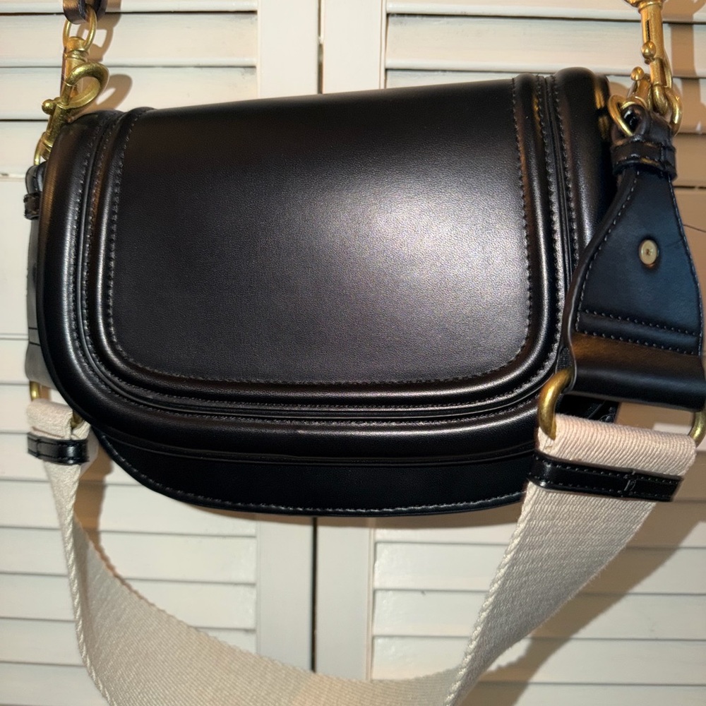 ZARA SHOULDER/ CROSSBODY BAG, BLACK LEATHER